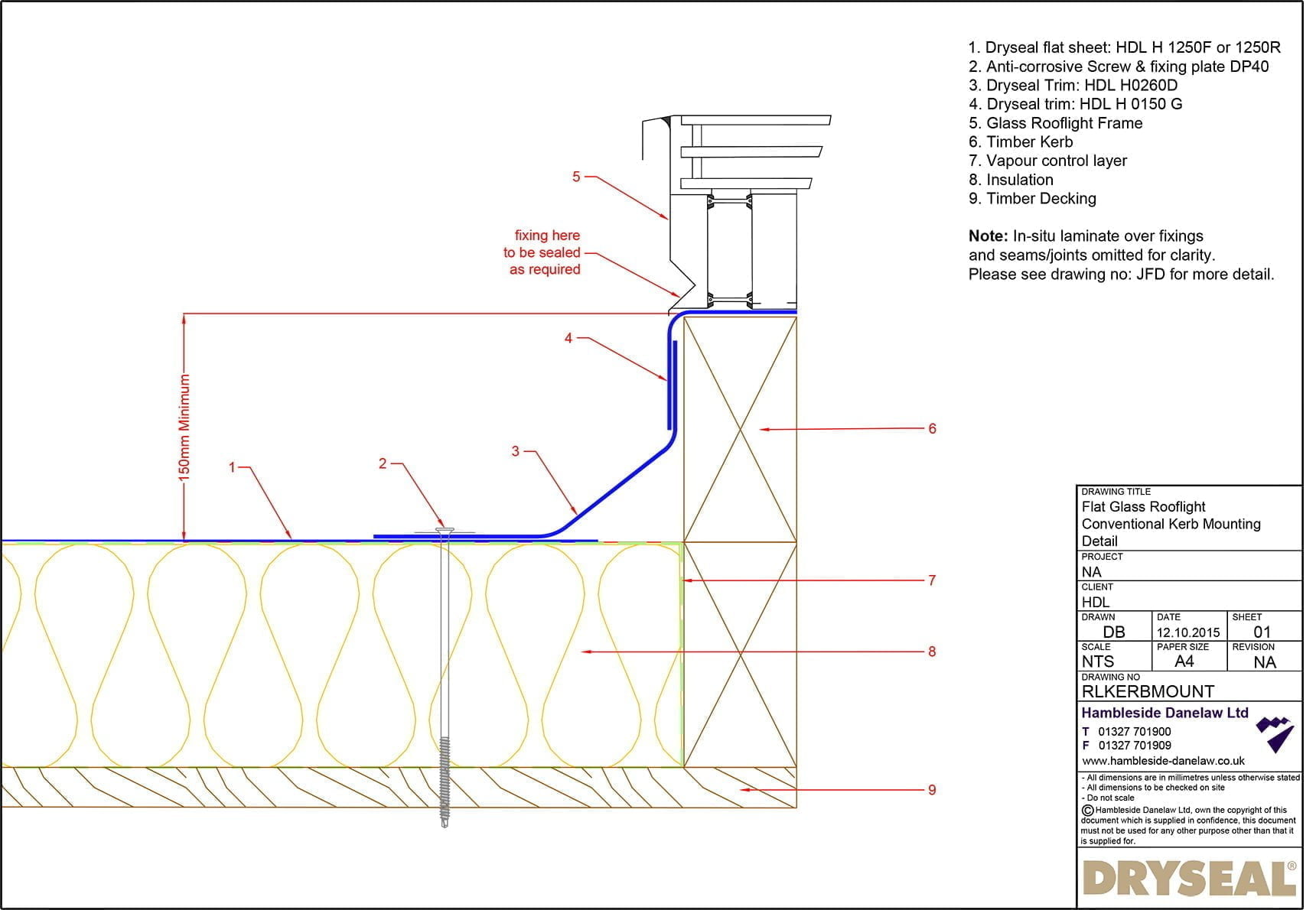 Dryseal Drawing Flat Glass Rooflight Conventional Kerb Mounting